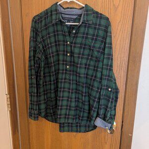 Tommy Hilfiger Green Plaid Half Button Down RollUp Sleeves Shirt-Women's Size L